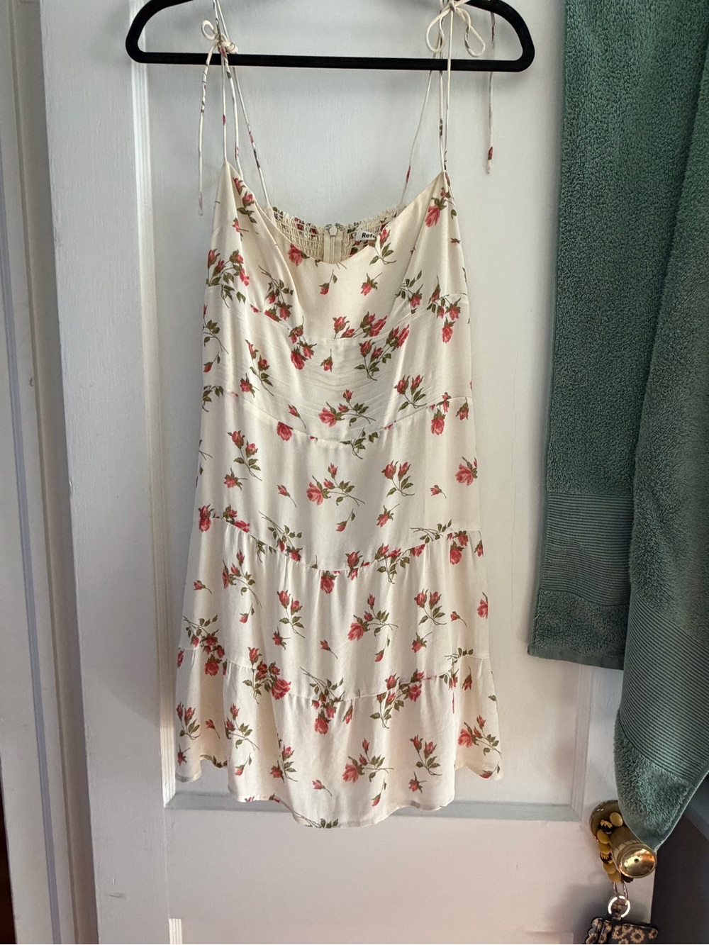 Reformation Cream Dress with Pink Floral Print